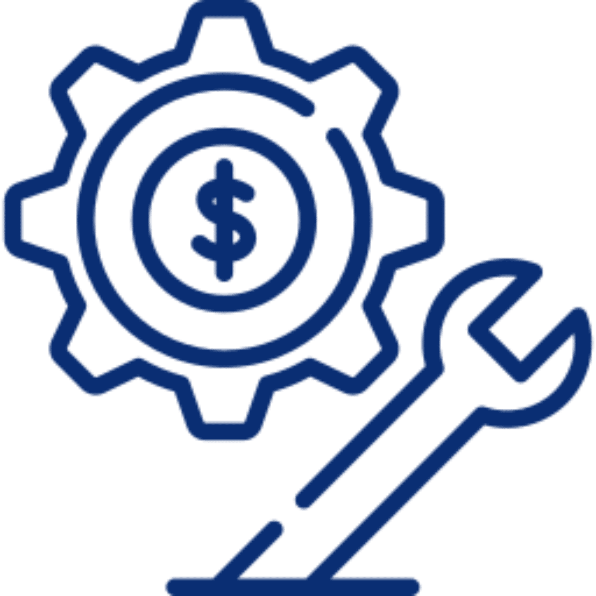 Blue gear with dollar sign and wrench