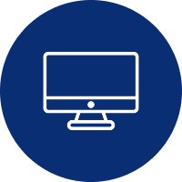 Desktop computer icon on blue circle