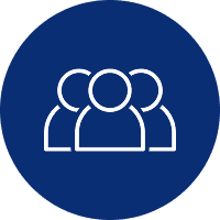 Blue circle group icon of three users